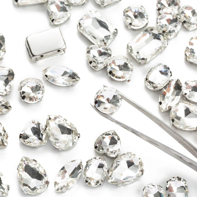Choupee Sew On Rhinestones, Choupee 48PCS Mixed Shapes Flatback Sew On Glass Rhinestone Sewing Claw Rhinestone for Craft, Clothes, Garments, Dress, Earring, Belt and Shoes (Clear, Silver Claw) - Image 3